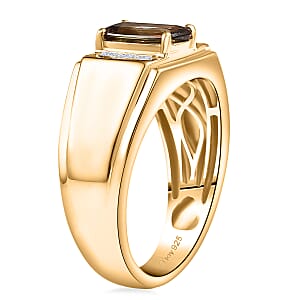 D'Joy Premium Jenipapo Andalusite and Moissanite 1.60 ctw Men's Ring in 18K Vermeil Yellow Gold Over Sterling Silver (Size 10.0)