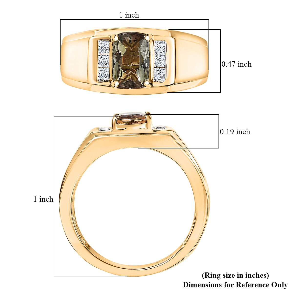 D'Joy Premium Jenipapo Andalusite and Moissanite 1.60 ctw Men's Ring in 18K Vermeil Yellow Gold Over Sterling Silver (Size 10.0) image number 5