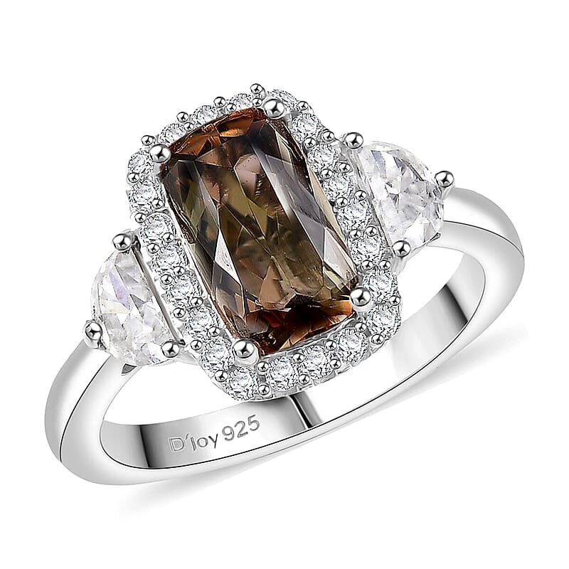 D'Joy Premium Jenipapo Andalusite and Moissanite 3.25 ctw Ring in Rhodium Over Sterling Silver (Size 10.0)