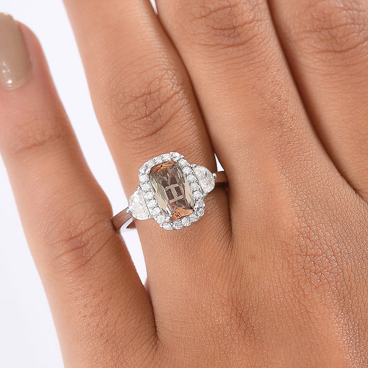 D'Joy Premium Jenipapo Andalusite and Moissanite 2.90 ctw Ring in Rhodium Over Sterling Silver (Size 7.0) image number 2