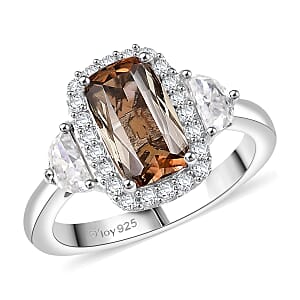 D'Joy Premium Jenipapo Andalusite and Moissanite 2.90 ctw Ring in Rhodium Over Sterling Silver (Size 8.0)