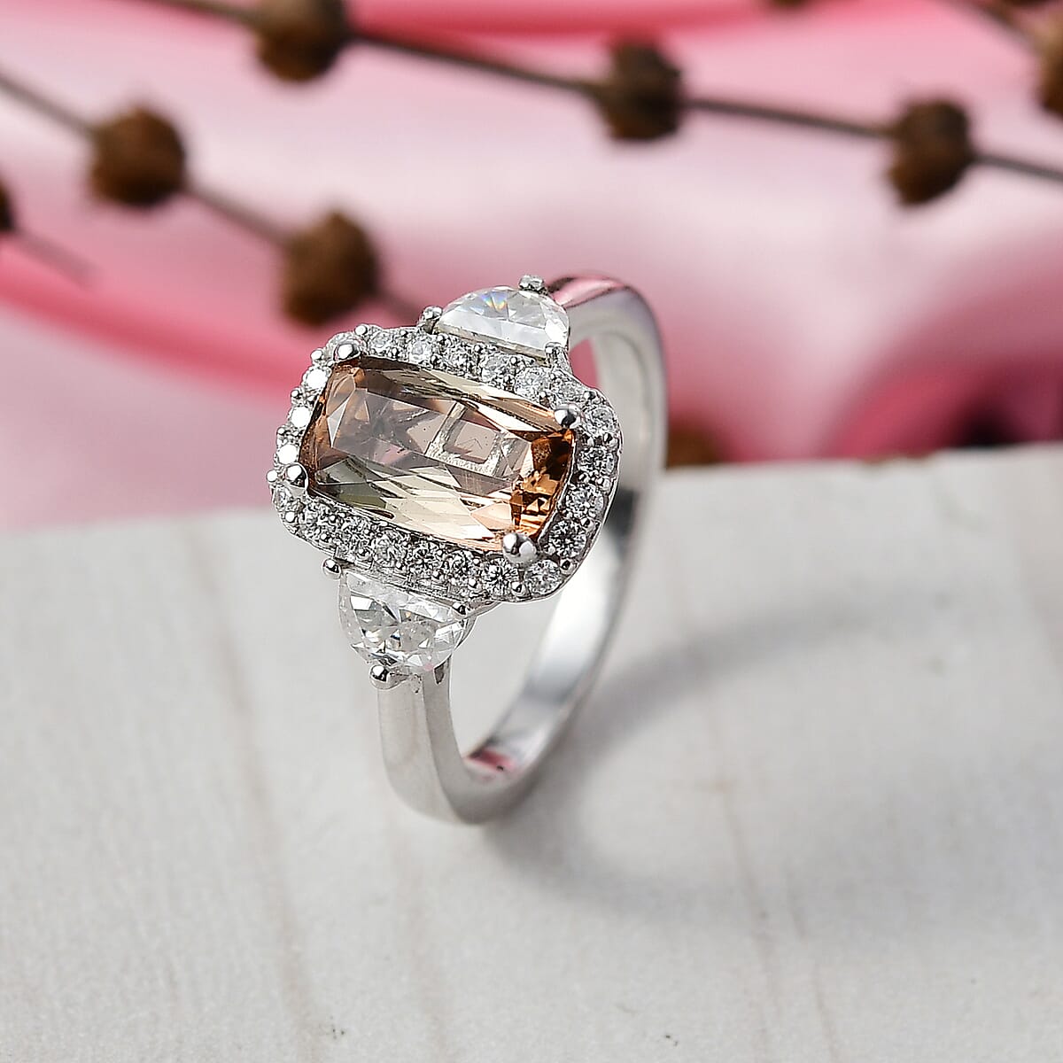 D'Joy Premium Jenipapo Andalusite and Moissanite 2.90 ctw Ring in Rhodium Over Sterling Silver (Size 8.0) image number 1