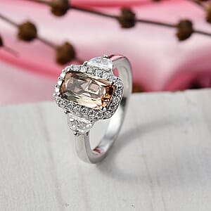 D'Joy Premium Jenipapo Andalusite and Moissanite 2.90 ctw Ring in Rhodium Over Sterling Silver (Size 8.0)