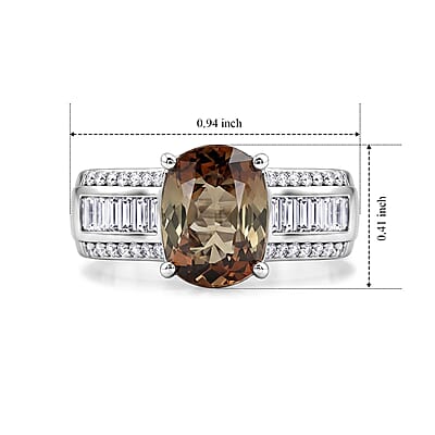 D'Joy Premium Jenipapo Andalusite and Moissanite 3.20 ctw Ring in Rhodium Over Sterling Silver (Size 6.0)