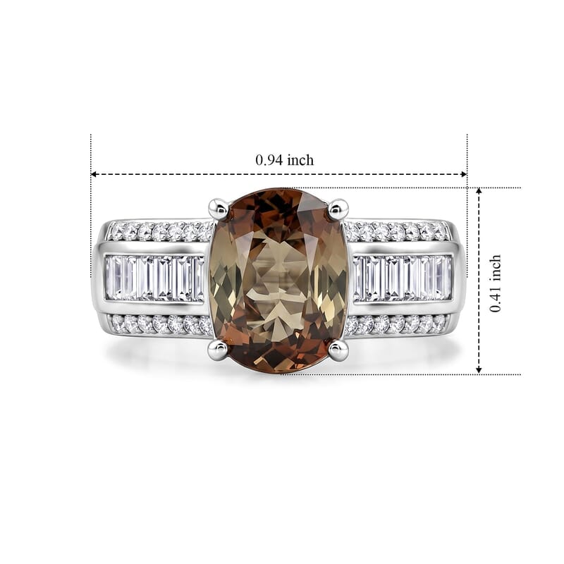 D'Joy Premium Jenipapo Andalusite and Moissanite 3.20 ctw Ring in Rhodium Over Sterling Silver (Size 6.0)