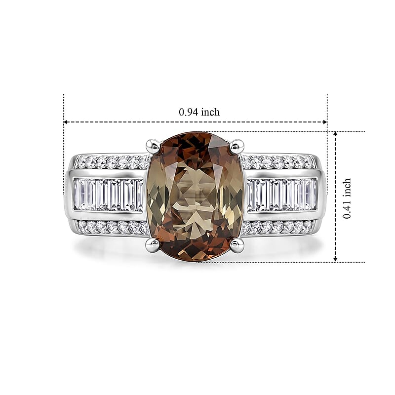 D'Joy Premium Jenipapo Andalusite and Moissanite 3.20 ctw Ring in Rhodium Over Sterling Silver (Size 6.0)