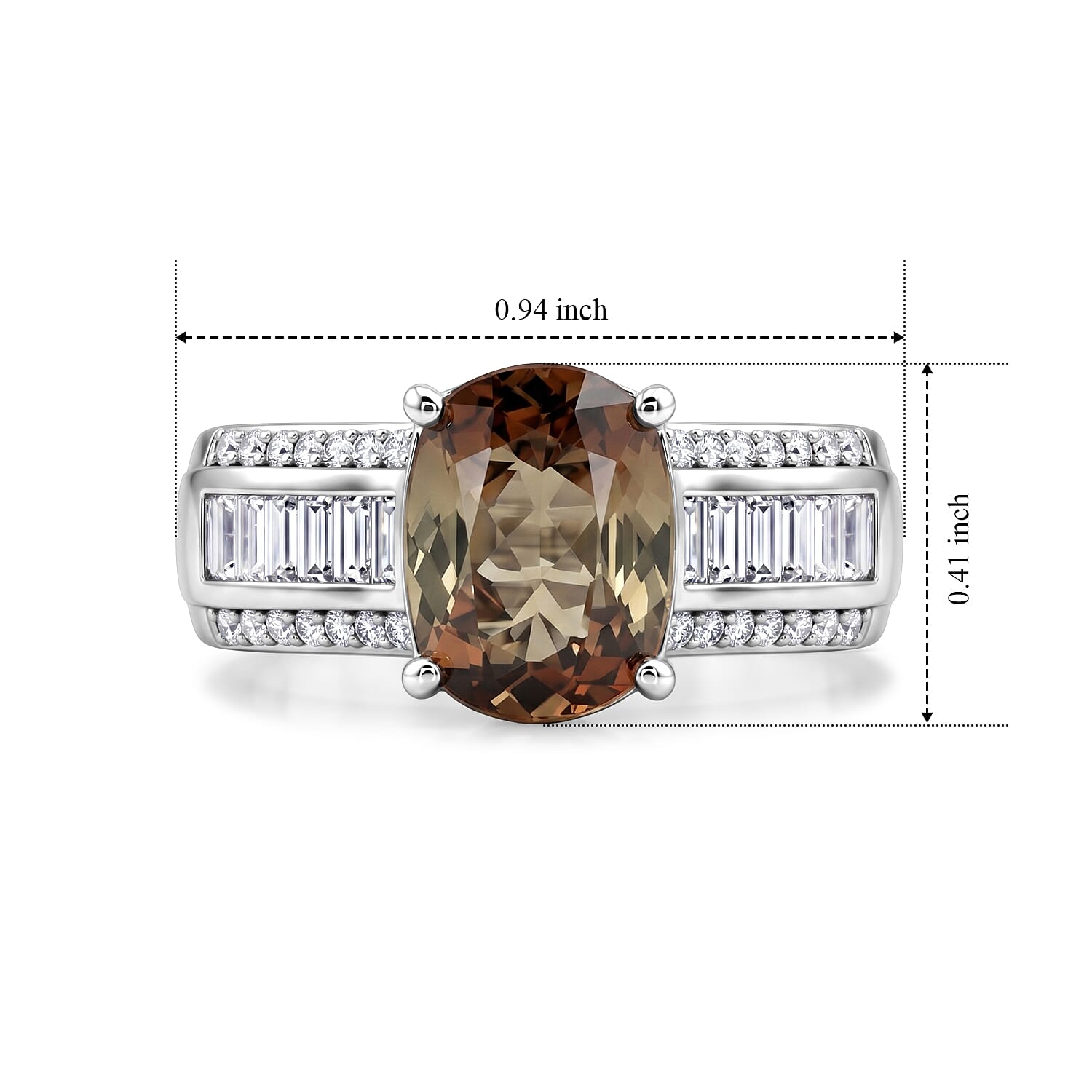 D'Joy Premium Jenipapo Andalusite and Moissanite 3.20 ctw Ring in Rhodium Over Sterling Silver (Size 8.0)