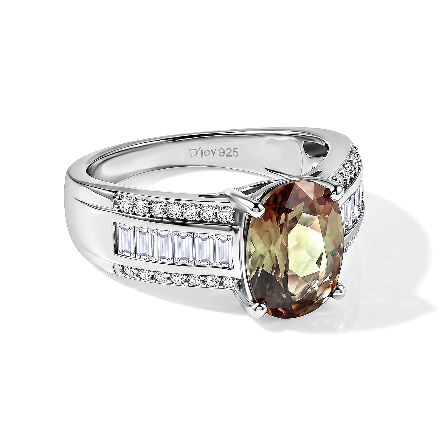 D'Joy Premium Jenipapo Andalusite and Moissanite 3.20 ctw Ring in Rhodium Over Sterling Silver (Size 9.0)