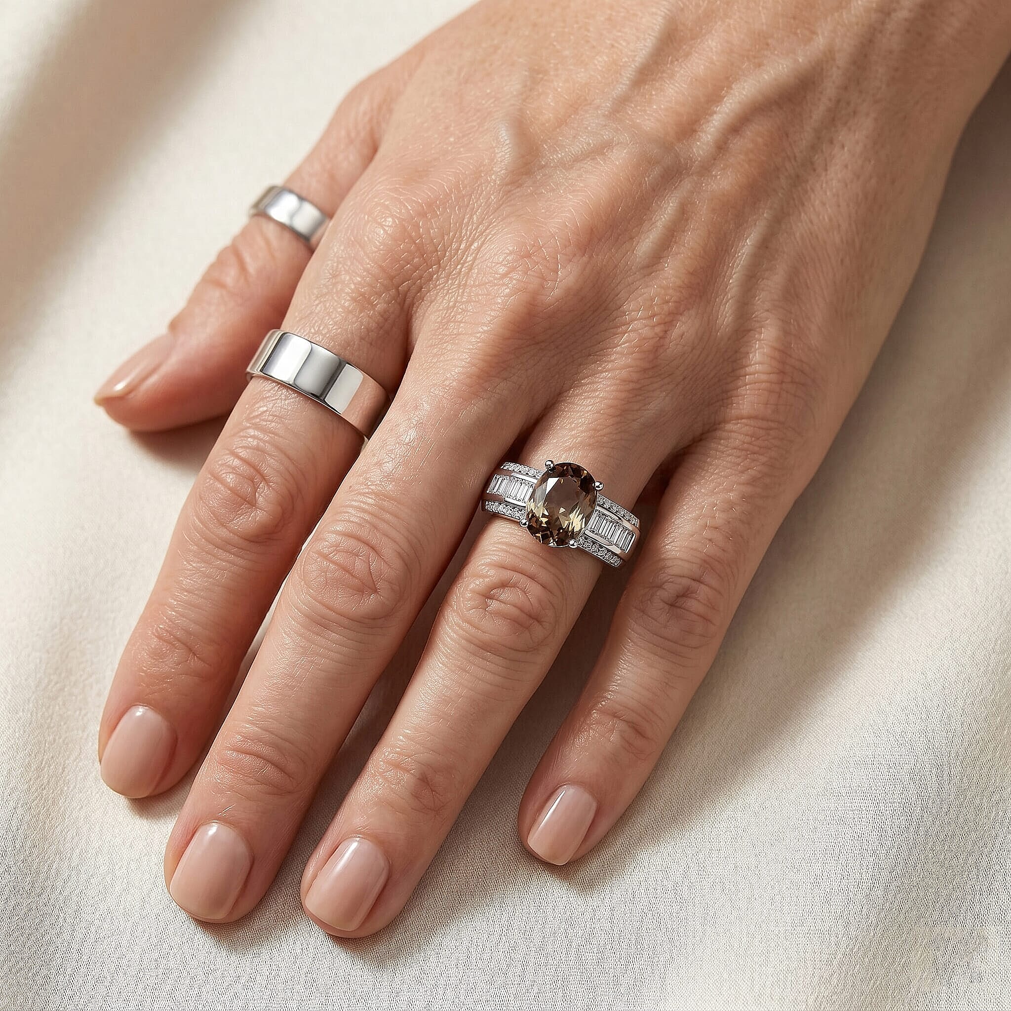 D'Joy Premium Jenipapo Andalusite and Moissanite 3.20 ctw Ring in Rhodium Over Sterling Silver (Size 9.0)