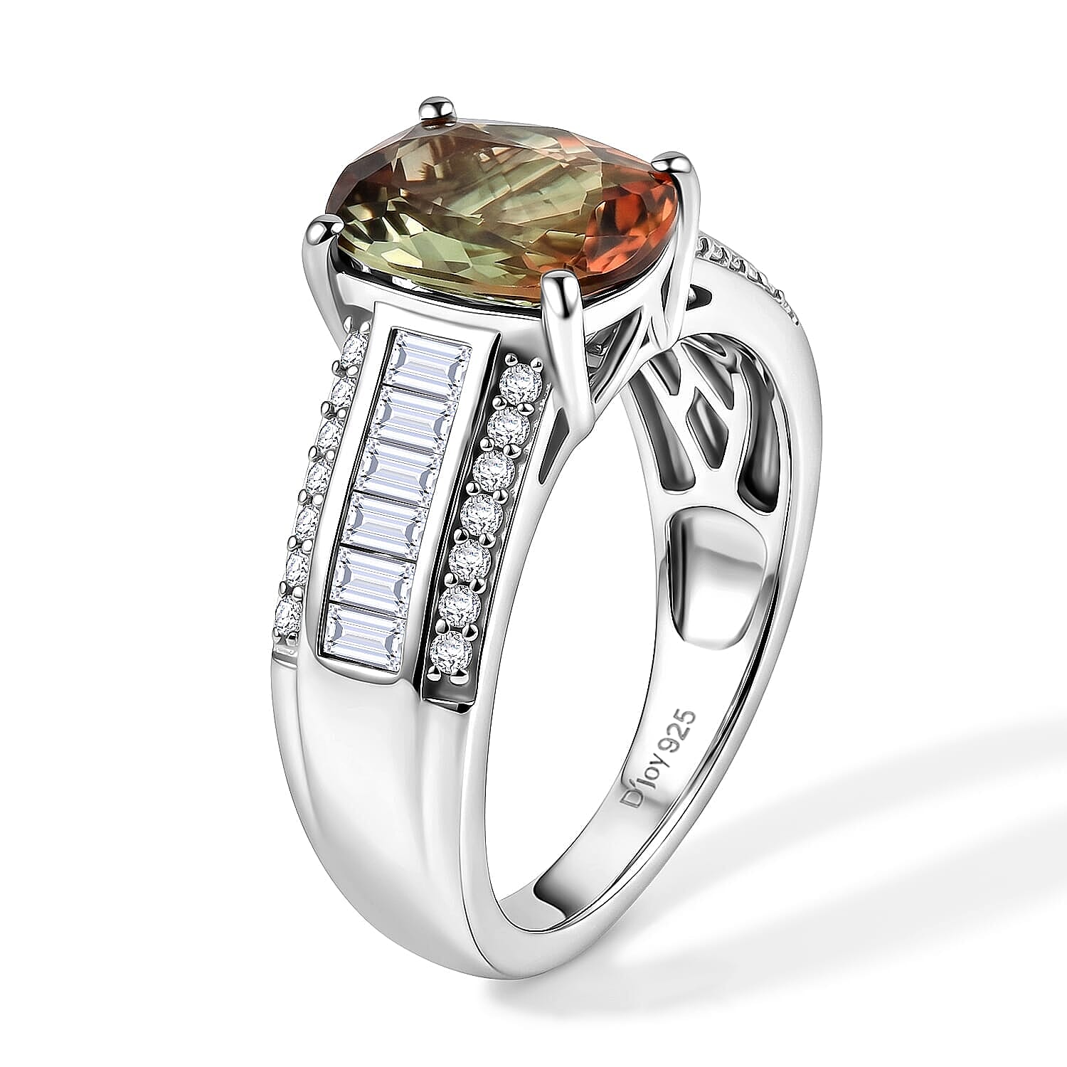 D'Joy Premium Jenipapo Andalusite and Moissanite 3.20 ctw Ring in Rhodium Over Sterling Silver (Size 9.0)