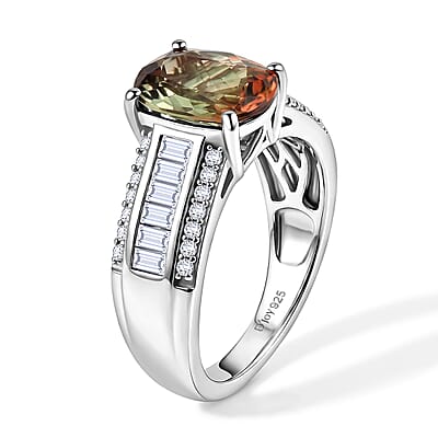 D'Joy Premium Jenipapo Andalusite and Moissanite 3.20 ctw Ring in Rhodium Over Sterling Silver (Size 9.0)