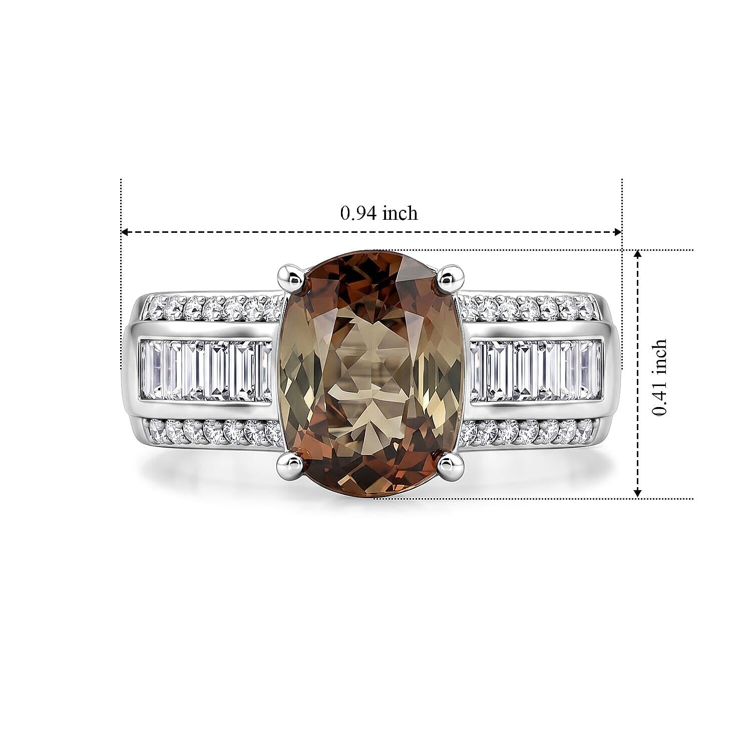 D'Joy Premium Jenipapo Andalusite and Moissanite 3.20 ctw Ring in Rhodium Over Sterling Silver (Size 9.0)