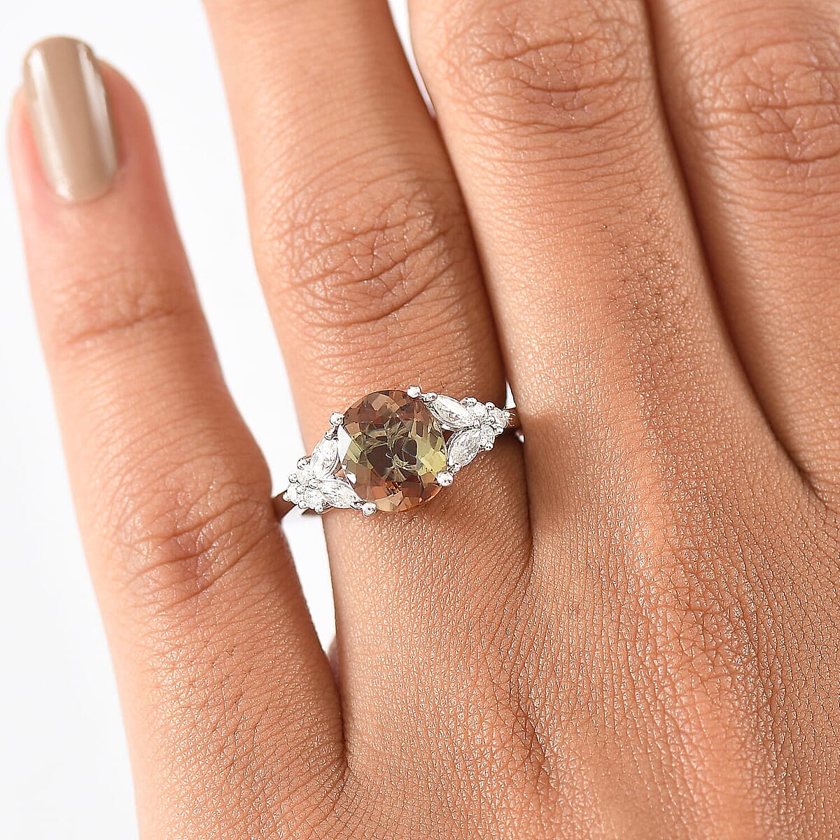 D'Joy Jenipapo Andalusite, Moissanite Ring in Rhodium Over Sterling Silver (Size 10.0) 3.15 ctw image number 2