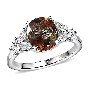 D'Joy Jenipapo Andalusite and Moissanite 3.15 ctw Ring in Rhodium Over Sterling Silver (Size 6.0)