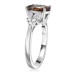 D'Joy Jenipapo Andalusite and Moissanite 3.15 ctw Ring in Rhodium Over Sterling Silver (Size 6.0)