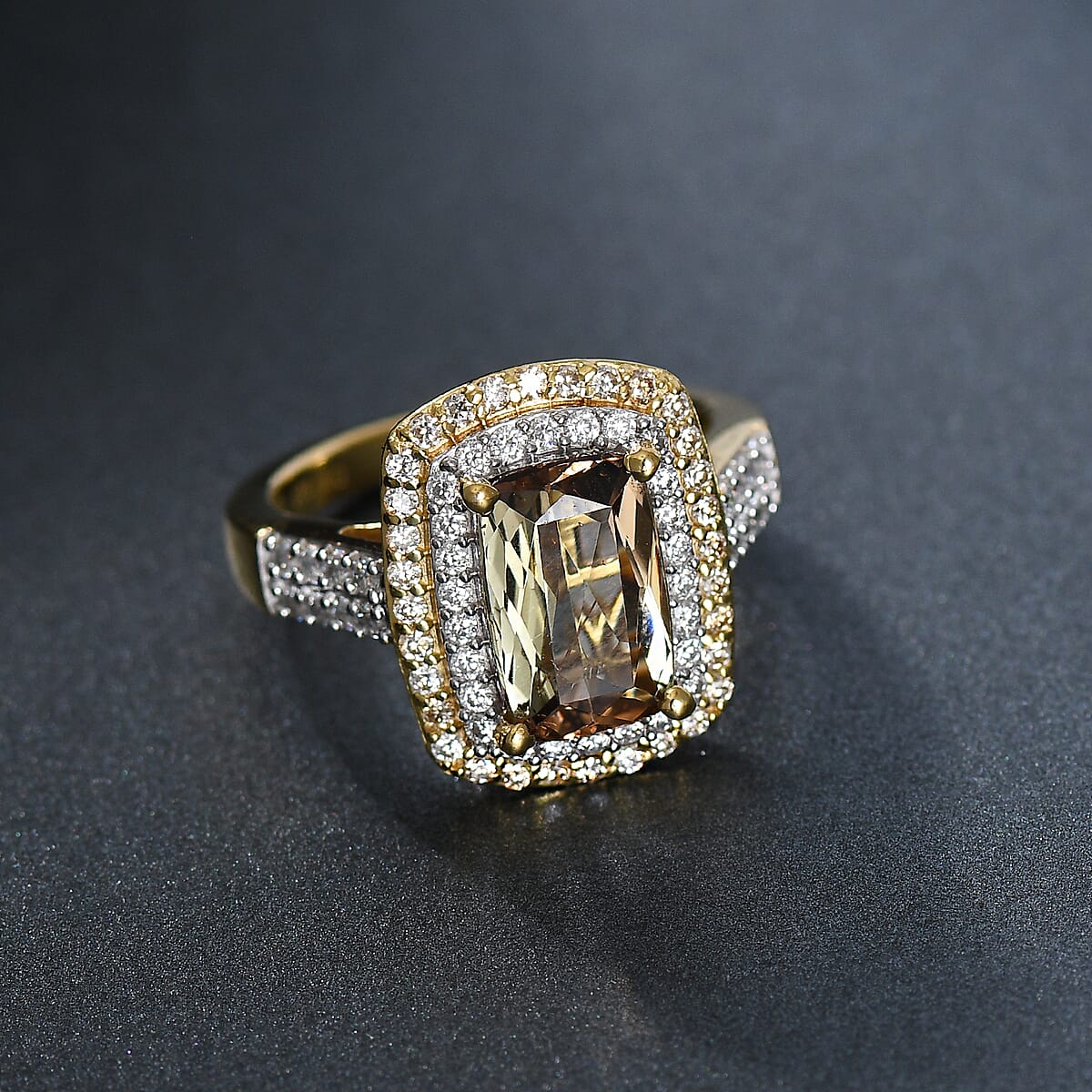 D'Joy Premium Jenipapo Andalusite, White and Champagne Moissanite 4.20 ctw Ring in 18K Vermeil Yellow Gold Over Sterling Silver (Size 7.0) image number 1