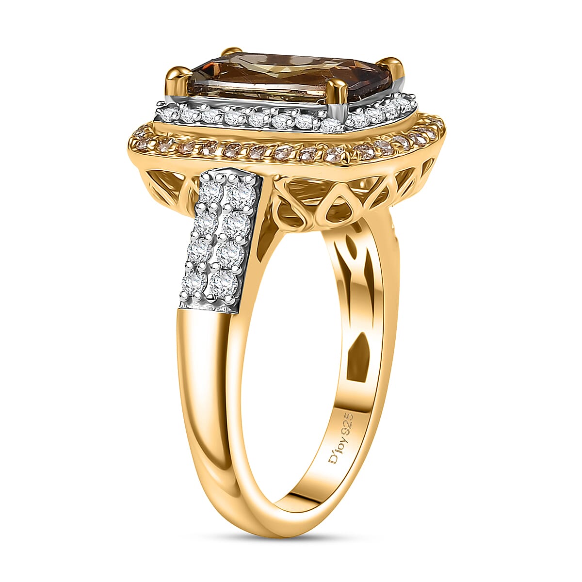 D'Joy Premium Jenipapo Andalusite, White and Champagne Moissanite 4.20 ctw Ring in 18K Vermeil Yellow Gold Over Sterling Silver (Size 7.0) image number 3