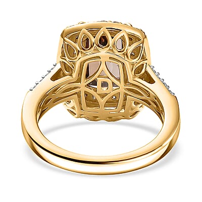 D'Joy Premium Jenipapo Andalusite, White and Champagne Moissanite 4.20 ctw Ring in 18K Vermeil Yellow Gold Over Sterling Silver (Size 7.0)