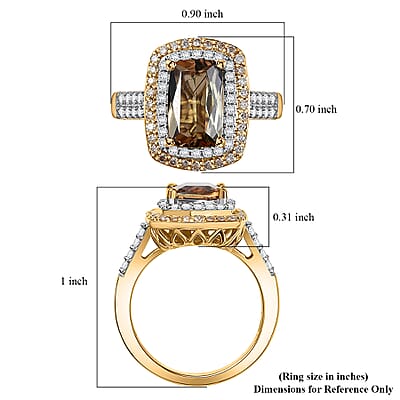 D'Joy Premium Jenipapo Andalusite, White and Champagne Moissanite 4.20 ctw Ring in 18K Vermeil Yellow Gold Over Sterling Silver (Size 7.0)