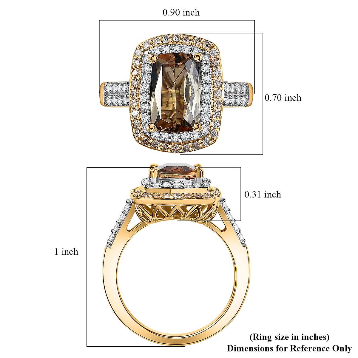 D'Joy Premium Jenipapo Andalusite, White and Champagne Moissanite 4.20 ctw Ring in 18K Vermeil Yellow Gold Over Sterling Silver (Size 8.0) image number 5