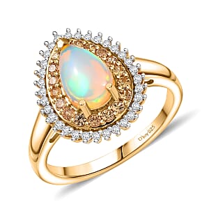 D'Joy Premium Ethiopian Welo Opal and Multi Gemstone 1.35 ctw Tear of Fire Ring in 18K Vermeil Yellow Gold Over Sterling Silver (Size 7.0)