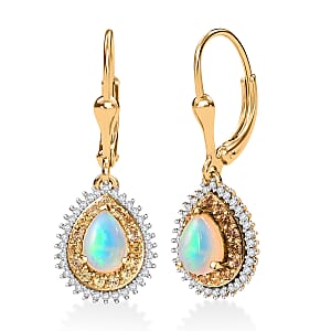 D'Joy Premium Ethiopian Welo Opal and Multi Gemstone 1.80 ctw Tear of Fire Earrings in 18K Vermeil Yellow Gold Over Sterling Silver