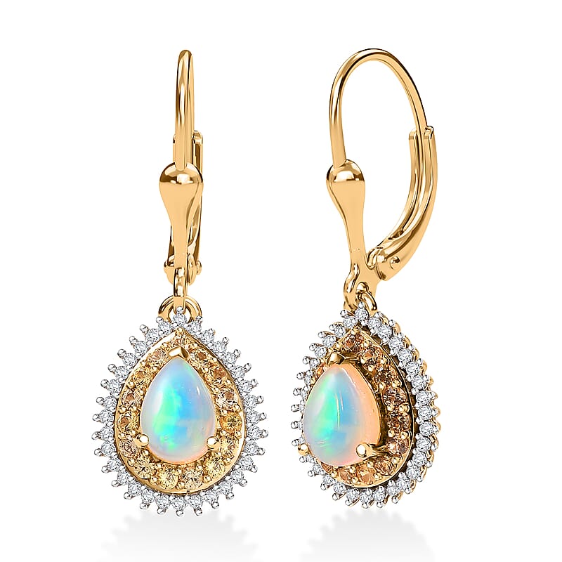 D'Joy Premium Ethiopian Welo Opal and Multi Gemstone 1.80 ctw Tear of Fire Earrings in 18K Vermeil Yellow Gold Over Sterling Silver