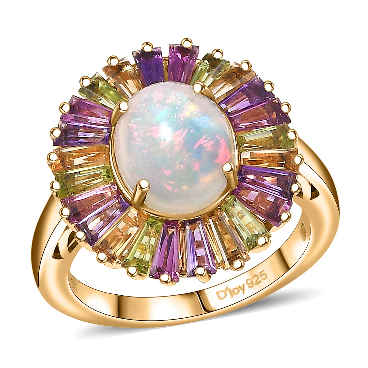 D'Joy Premium Ethiopian Welo Opal and Multi Gemstone 3.80 ctw Crown of Flames Ring in 18K Vermeil Yellow Gold Over Sterling Silver (Size 10.0) image number 0