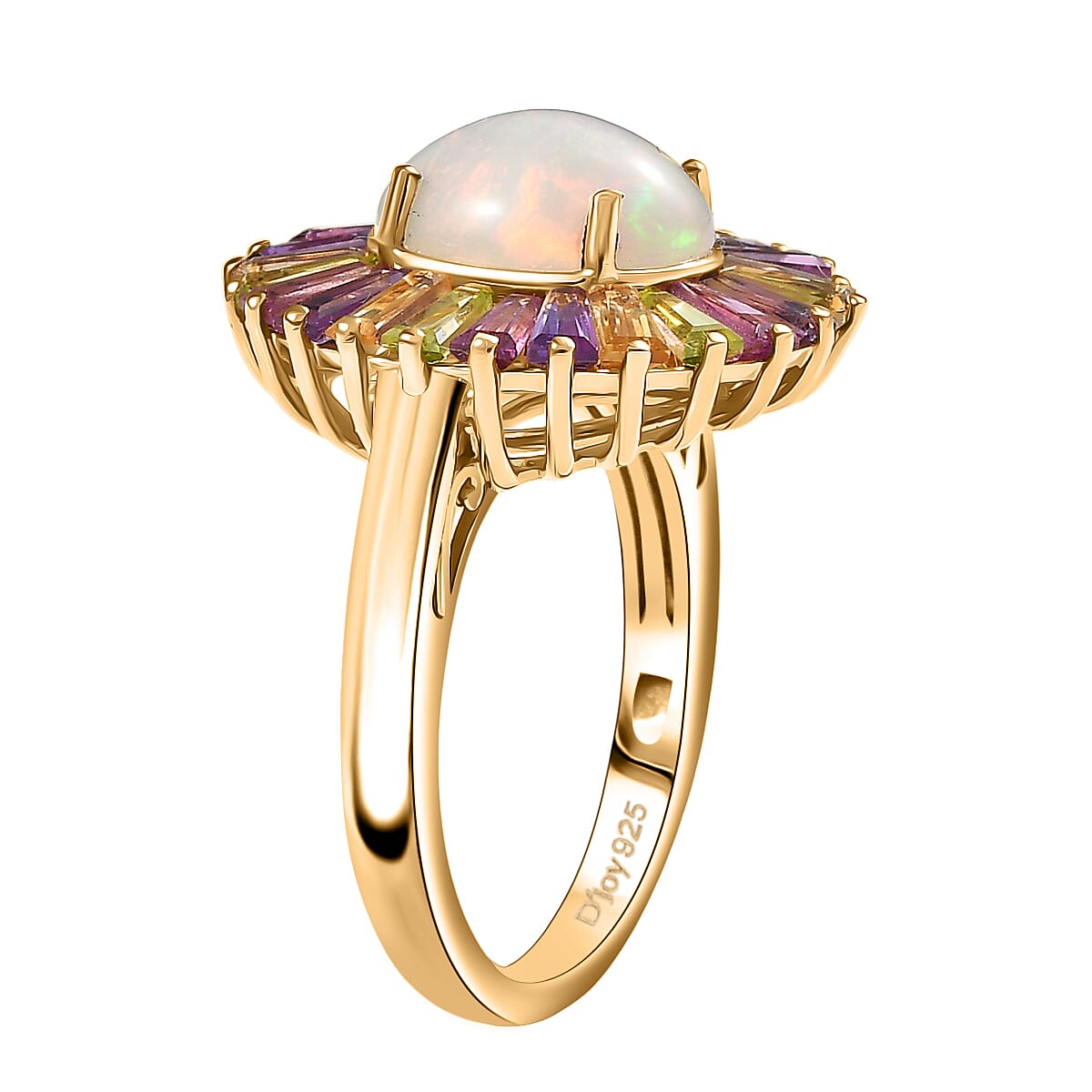 D'Joy Premium Ethiopian Welo Opal and Multi Gemstone 3.80 ctw Crown of Flames Ring in 18K Vermeil Yellow Gold Over Sterling Silver (Size 10.0) image number 3