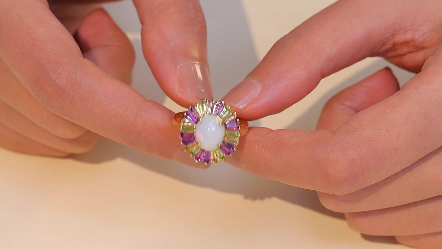 D'Joy Premium Ethiopian Welo Opal, Multi Gemstone Ring in 18K Vermeil YG Over Sterling Silver (Size 10.0) 3.80 ctw