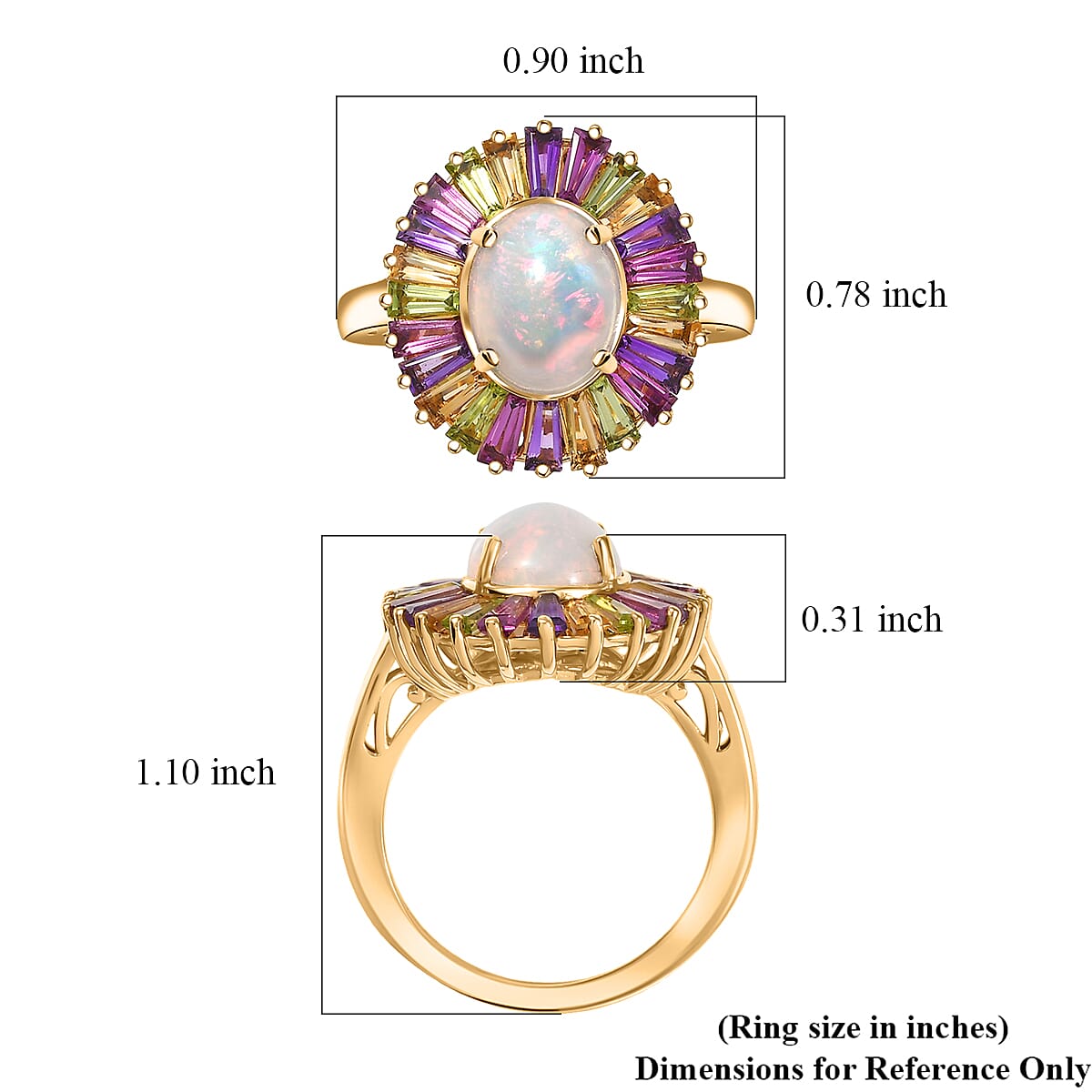 D'Joy Premium Ethiopian Welo Opal and Multi Gemstone 3.80 ctw Crown of Flames Ring in 18K Vermeil Yellow Gold Over Sterling Silver (Size 6.0) image number 5