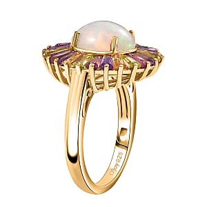 D'Joy Premium Ethiopian Welo Opal and Multi Gemstone 3.80 ctw Crown of Flames Ring in 18K Vermeil Yellow Gold Over Sterling Silver (Size 7.0)