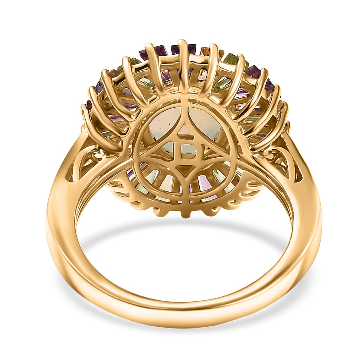 D'Joy Premium Ethiopian Welo Opal and Multi Gemstone 3.80 ctw Crown of Flames Ring in 18K Vermeil Yellow Gold Over Sterling Silver (Size 7.0) image number 4