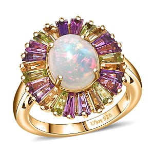 D'Joy Premium Ethiopian Welo Opal and Multi Gemstone 3.80 ctw Crown of Flames Ring in 18K Vermeil Yellow Gold Over Sterling Silver (Size 8.0)