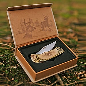Closeout 4.75 Deer Folding Knife with Gift Box