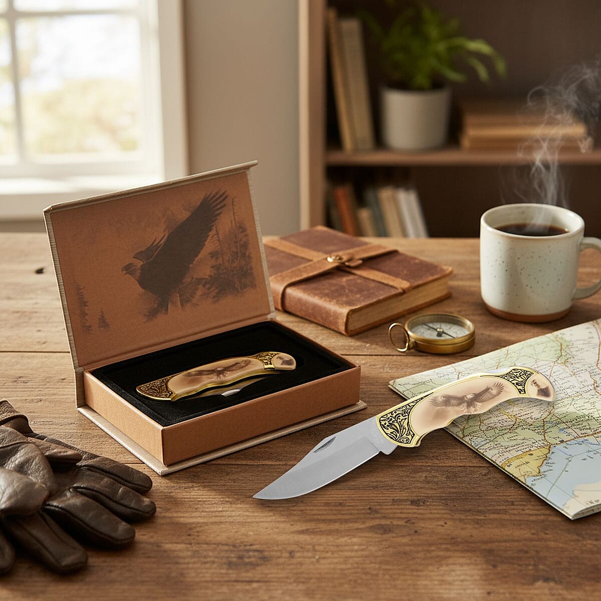 Closeout 4.75 Eagle Folding Knife with Gift Box image number 1