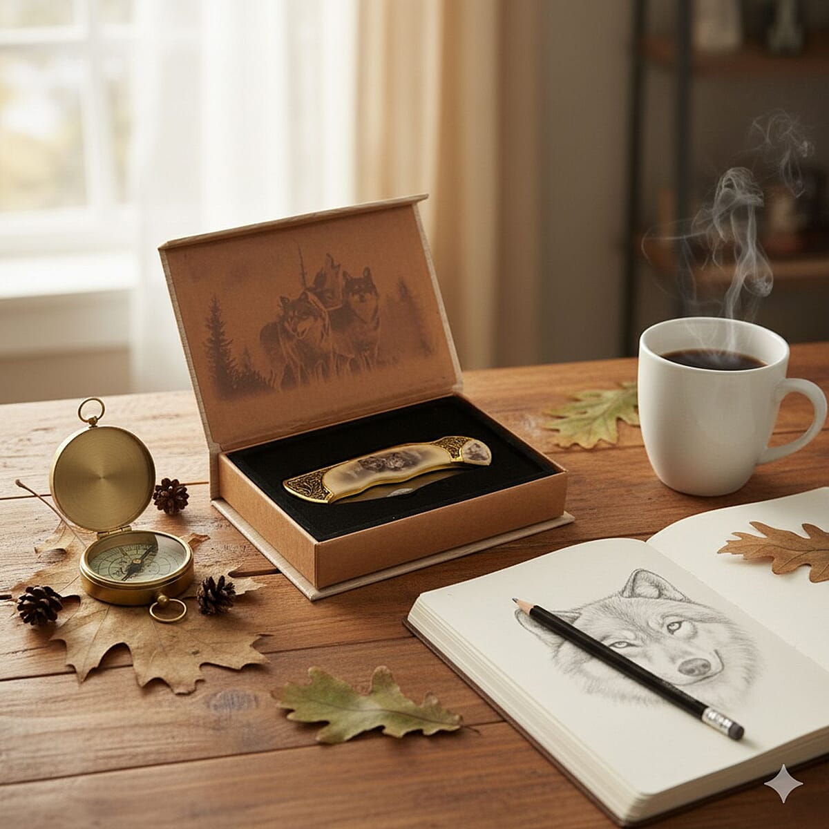 Closeout 4.75 Wolf Folding Knife with Gift Box image number 1