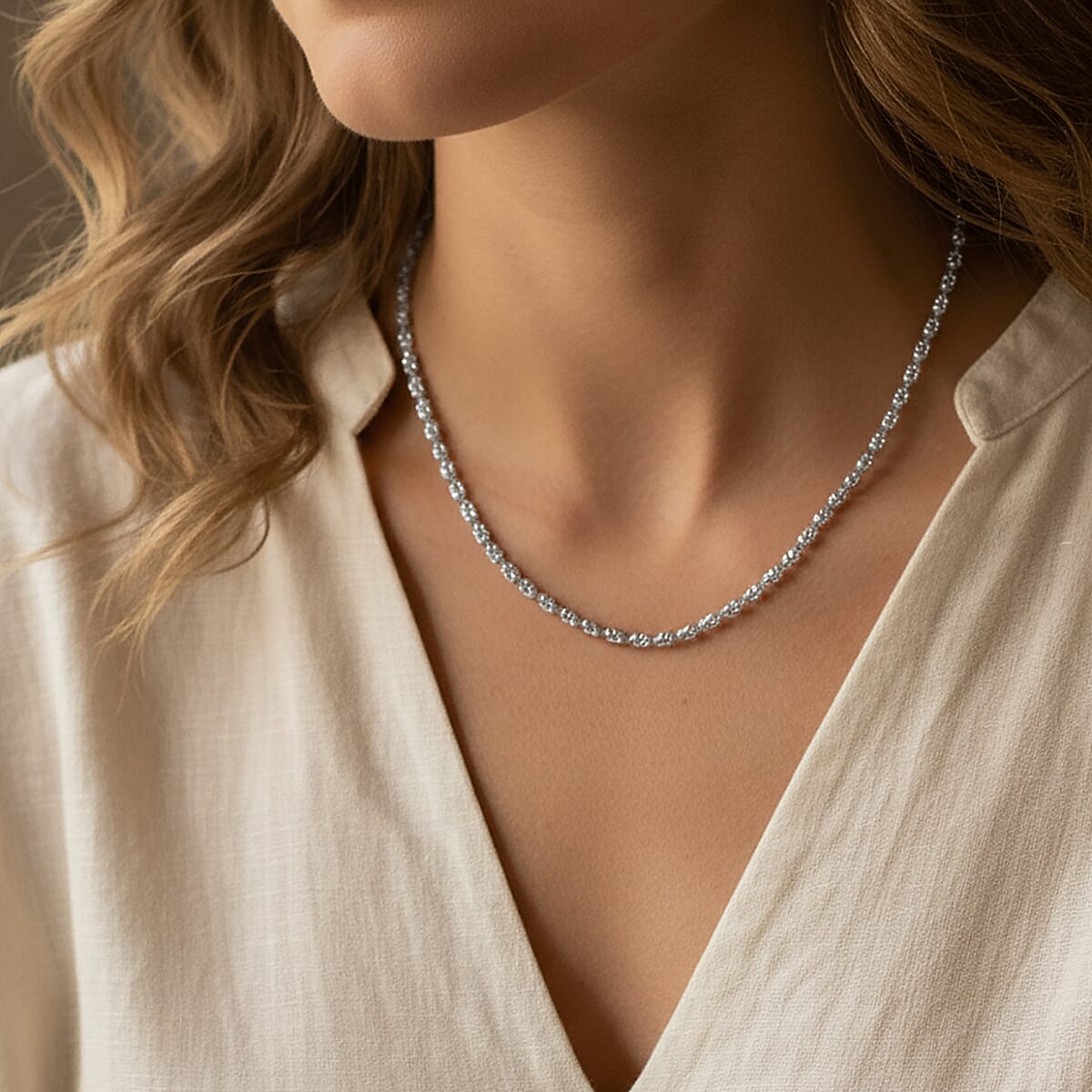 Italian Rhodium Over Sterling Silver Typhoon Chain Necklace 11.87 Grams 18 Inches image number 2