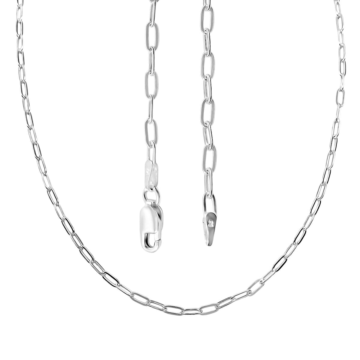 Italian Paper Clip Chain Necklace in Sterling Silver 4.10 Grams 18 Inches image number 3