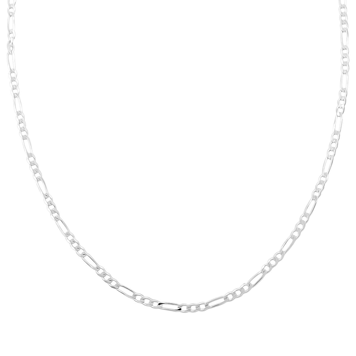 Italian Flat Figaro Chain Necklace in Sterling Silver 3.90 Grams 18 Inches image number 2