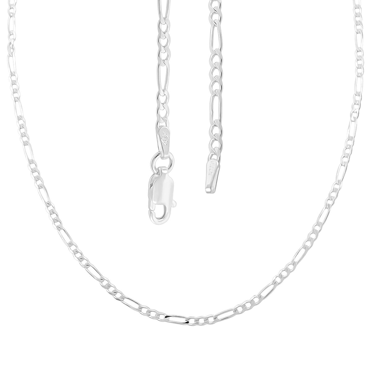 Italian Flat Figaro Chain Necklace in Sterling Silver 3.90 Grams 18 Inches image number 3