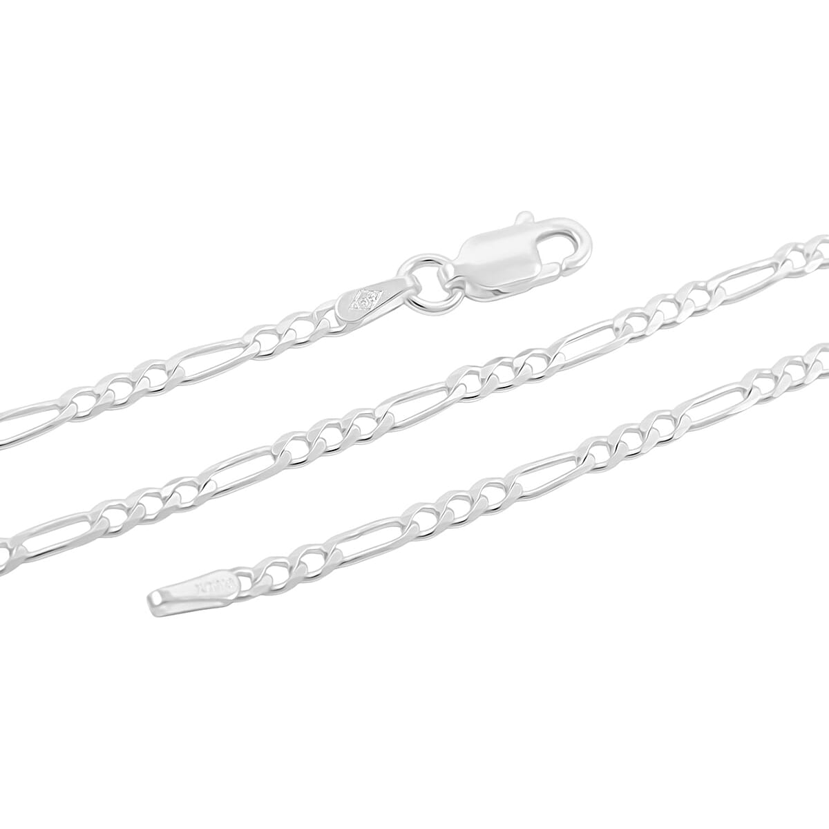 Italian Flat Figaro Chain Necklace in Sterling Silver 3.90 Grams 18 Inches image number 4