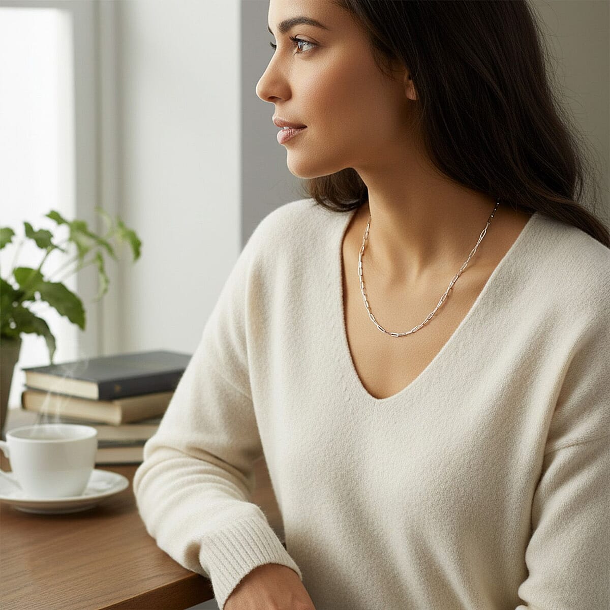 Italian Paper Clip Chain Necklace in Sterling Silver 6.60 Grams 18 Inches image number 2