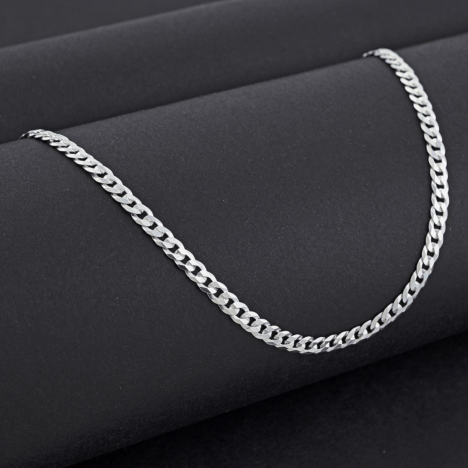 Italian Flat Curb Six Side Diamond-cut Chain Necklace in Sterling Silver 4.70 Grams 18 Inches