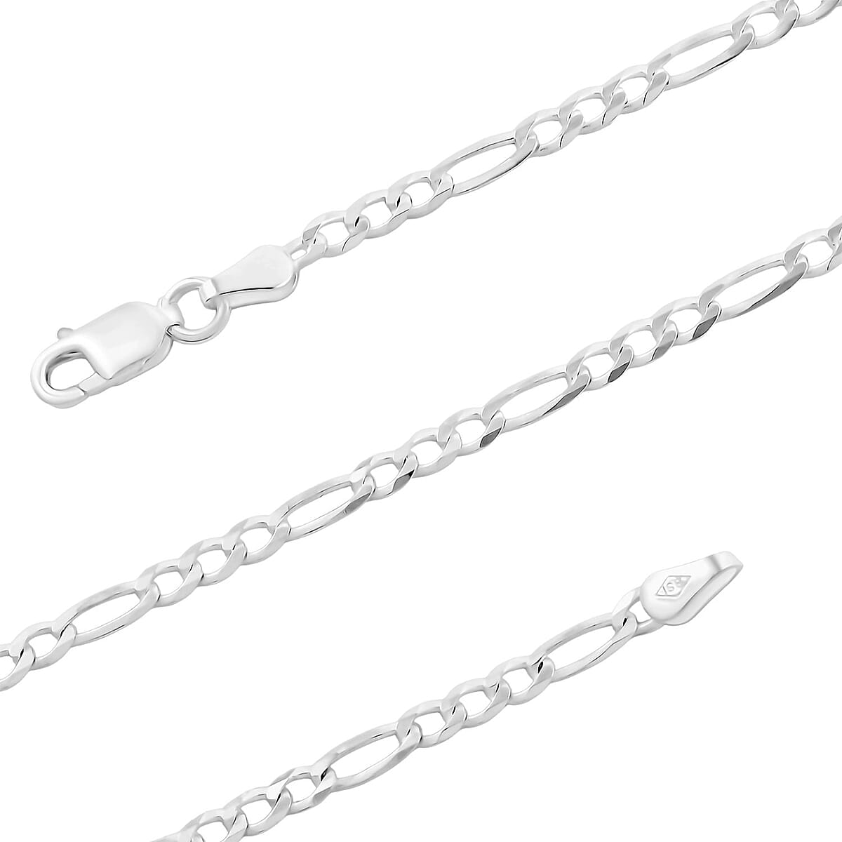 Italian Flat Curb Six Side Diamond-cut Chain Necklace in Sterling Silver 4.70 Grams 18 Inches image number 5