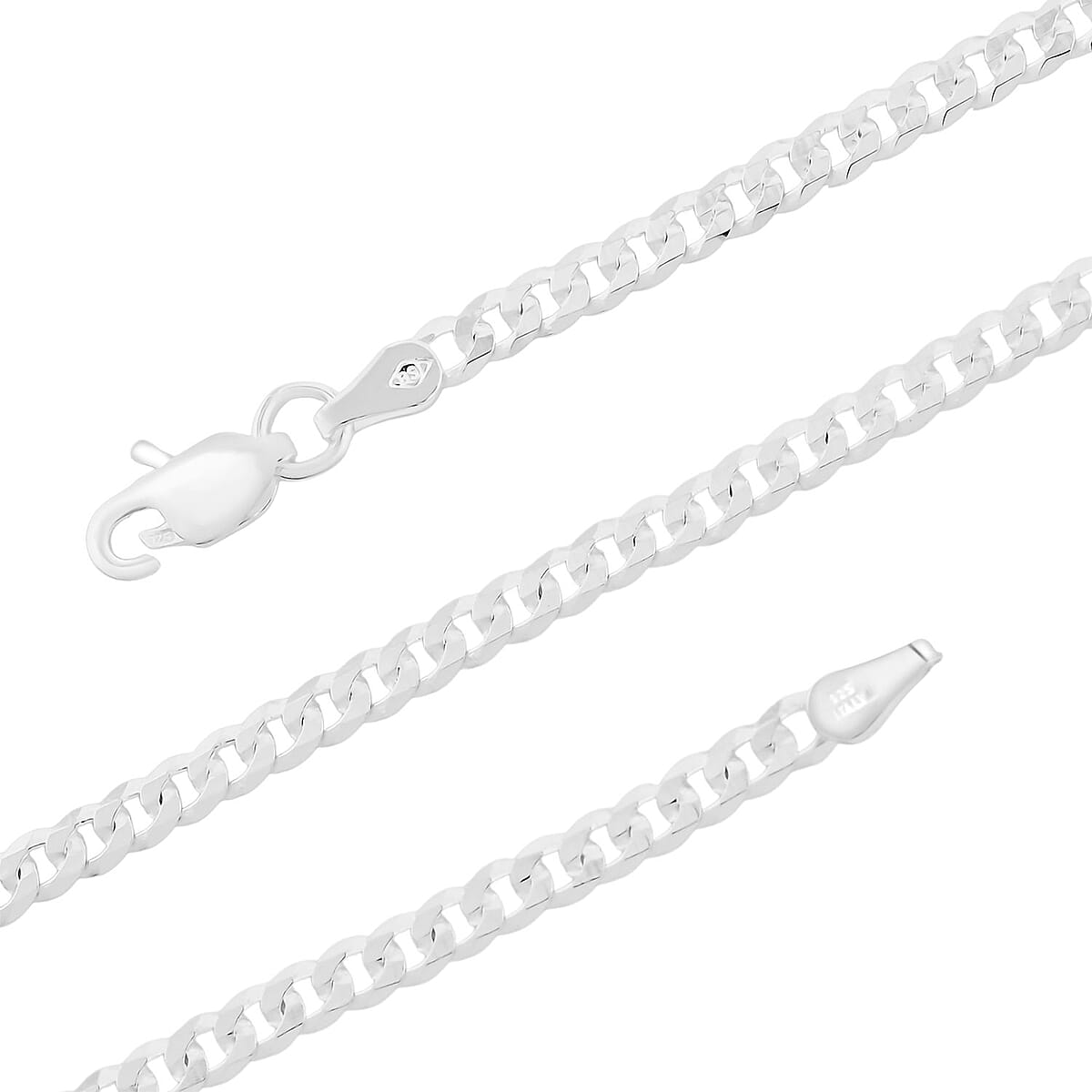 Italian Flat Figaro Chain Necklace in Sterling Silver 5.30 Grams 18 Inches image number 5
