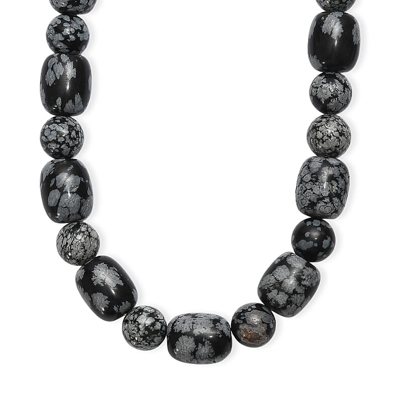 EverTrue SnowFlake Obsidian 417.00 ctw Beaded Necklace in Platinum Over 20 Inches
