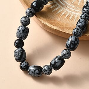 EverTrue SnowFlake Obsidian 417.00 ctw Beaded Necklace in Platinum Over 20 Inches 