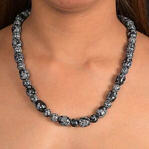 EverTrue SnowFlake Obsidian 417.00 ctw Beaded Necklace in Platinum Over 20 Inches 