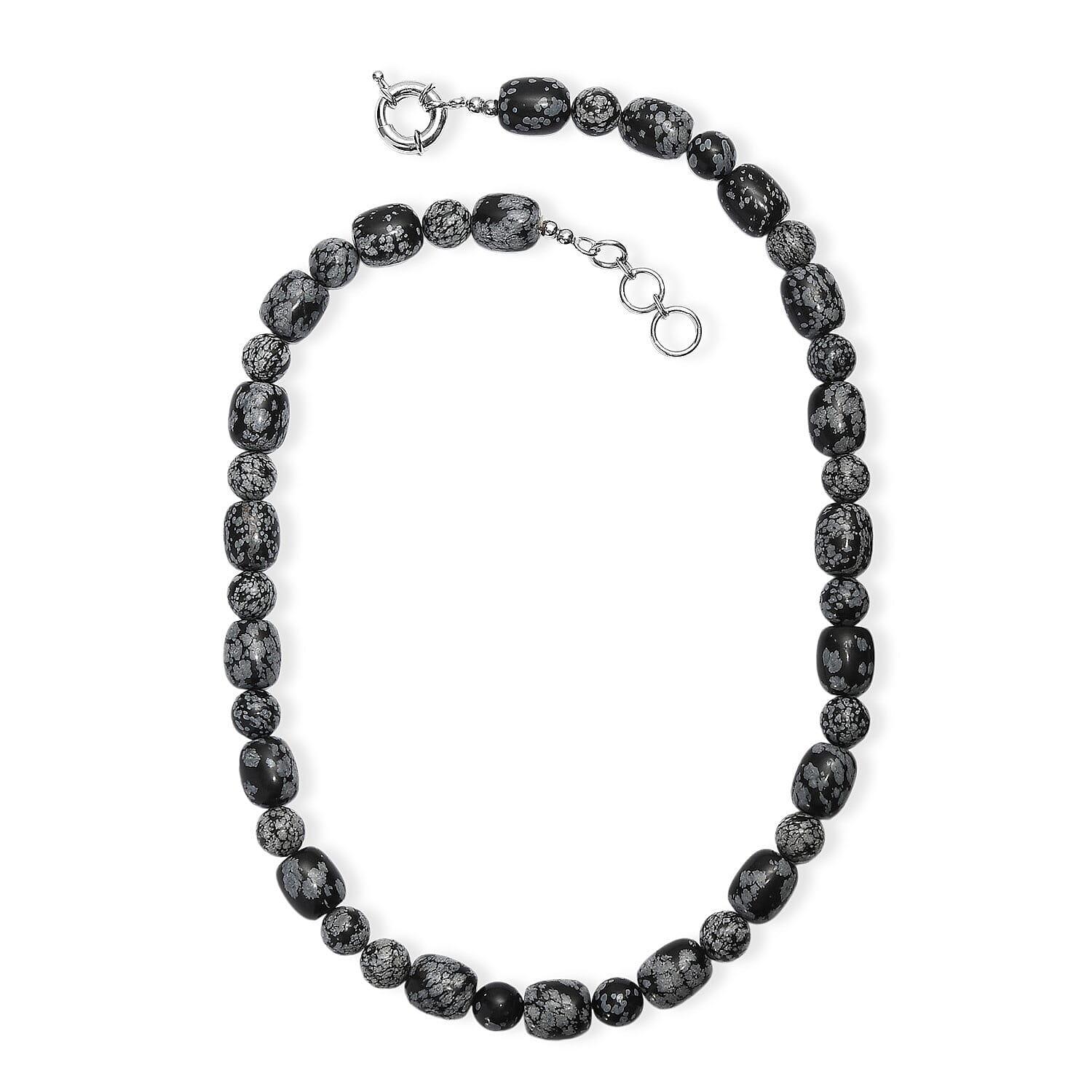 EverTrue SnowFlake Obsidian 417.00 ctw Beaded Necklace in Platinum Over 20 Inches